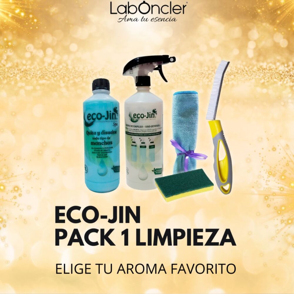 PACK 1 Limpieza ECOJIN+DIFUSOR+CEPILLO JUNTAS AMARILLO+BAYETA MICROFIBRA+ESTROPAJO CON ESPONJA