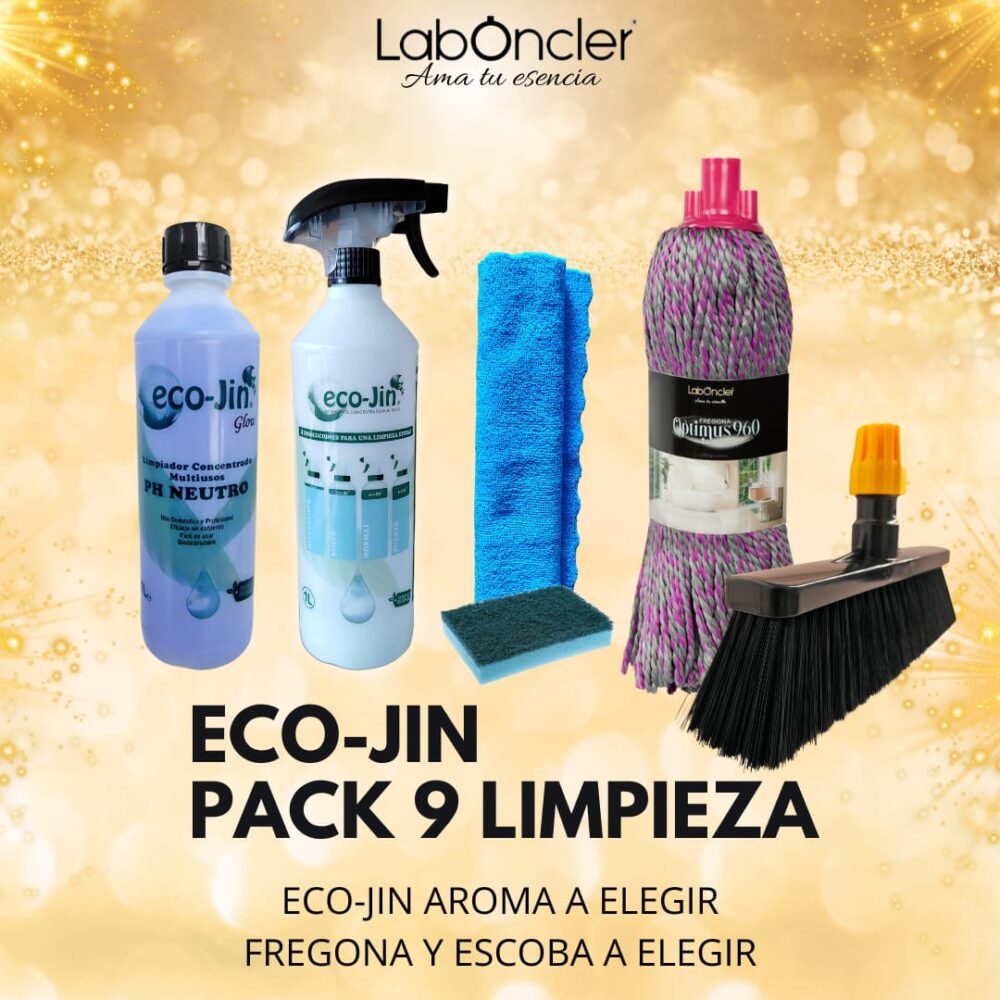 PACK Nº9–;ECO-JIN (ELEGIR)+DIFUSOR+FREGONA (ELEGIR)+ESCOBA (ELEGIR)+BAYETA MICROFIBRA+ESTOPAJO CON ESPONJA