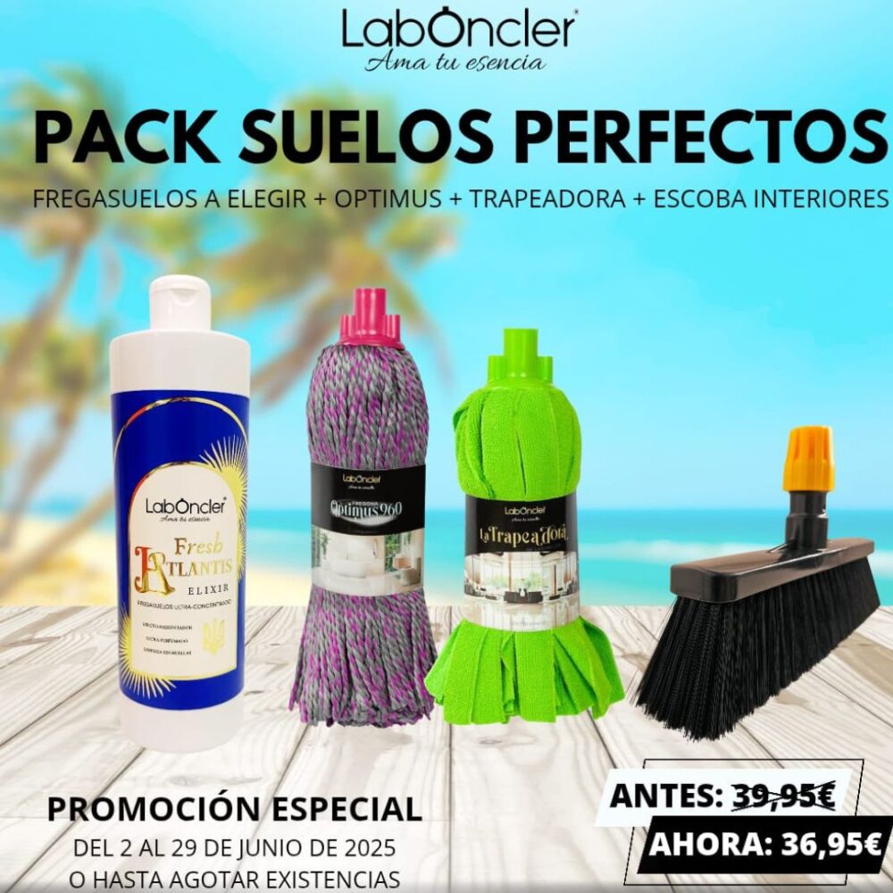 PACK SUELOS PERFECTOS (FREGASUELOS A ELEGIR+OPTIMUS+TRAPEADORA+ESCOBA INTERIORES)