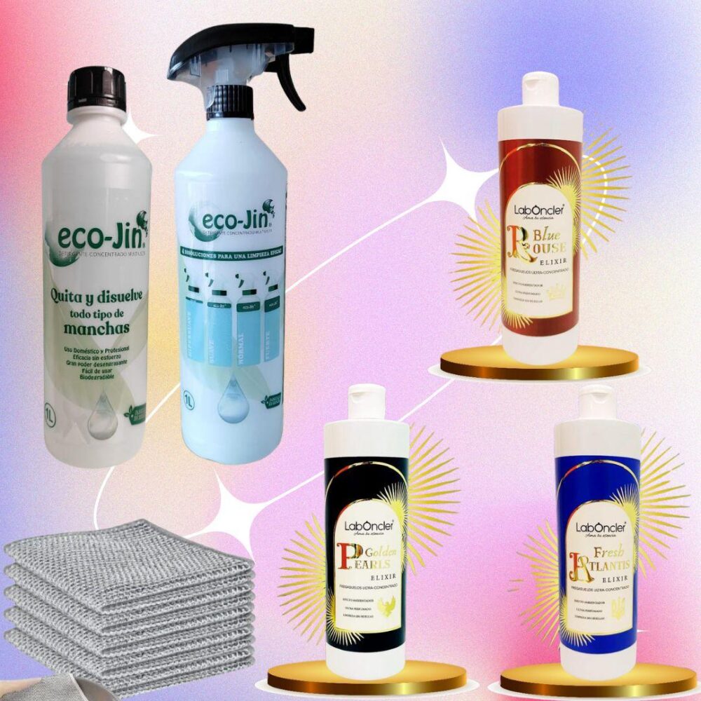 PACK ECO-JIN +DIFUSOR AROMA A ELEJIR+FREGASUELOS A ELEJIR +BAYETA TITANIU (5)