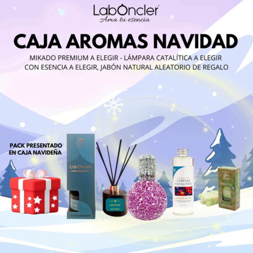 **NUEVO** CAJA AROMAS NAVIDAD: MIKADO PREMIUM A ELEGIR + LÁMPARA CATALÍTICA A ELEGIR + ESENCIA A ELEGIR + JABÓN ALEATORIO DE REGALO (copia)